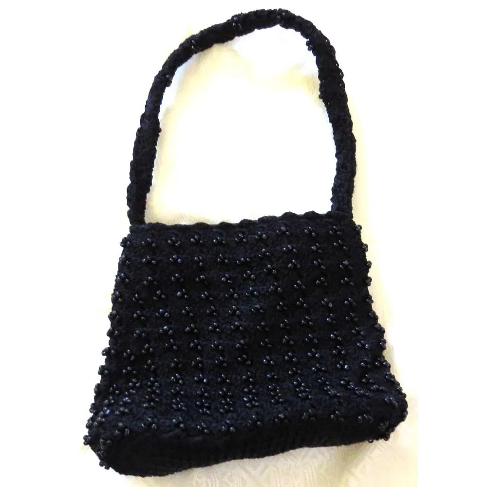 Apt. 9 Retro Black Beaded Crochet Evening Bag/Crossbody Bag NWOT - Picture 2 of 6